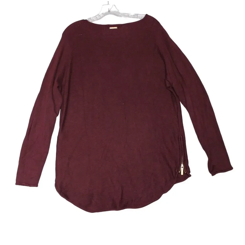 MICHAEL KORS Sweater Sz Large Burgundy Knit Gold Metal Zippers‎
